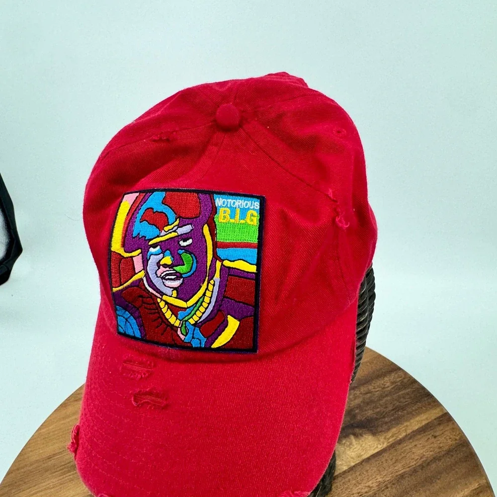 Notorious BIG Distressed Hat Cap Mens‎ OS Red Distressed Hip Hop Rap Hat